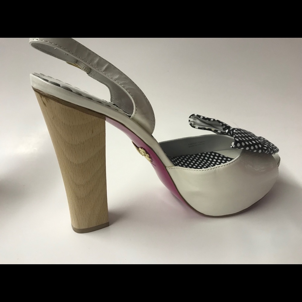 Betsey Johnson peep toe retro bow heels wooden shoes vintage pinup housewife - Picture 3 of 6